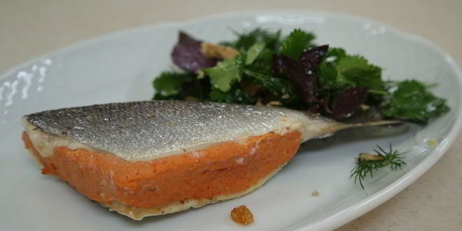 Рецепт дорады с муссом из печеных перцев