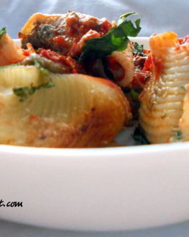 Рецепт пасты ракушки с творожно-баклажановым муссом