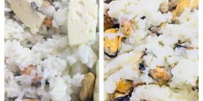 Шаг 3: риса с голубым сыром и мидиями