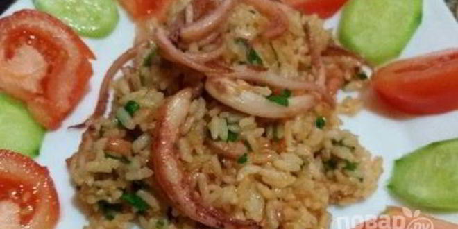 Рецепт риса с кальмарами