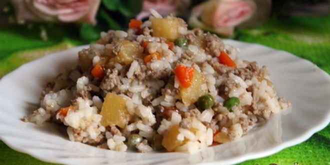 Рецепт риса с овощами и мясныма фаршема