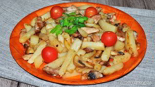 Рецепт Жареного картофеля с мясом и грибами