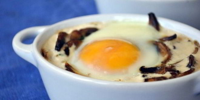 Рецепт грибов в сливках, запеченые с яйцом