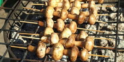 Шаг 3: шампиньонов на шпажках на мангале