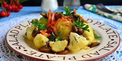 Шаг 5: шампиньонов жареных с цветной капустой