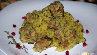 Рецепт Томленого в сельдерее гуляш с булгуром