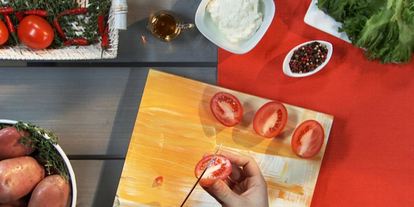 Шаг 1: картофельного пюре со сладким перцем и помидорами