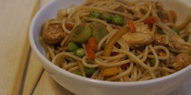 Рецепт лапши с овощами и курицей по-китайсков