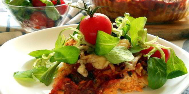 Рецепт Лазаний из ржаных блинчиков с курицей, томатами и базиликом