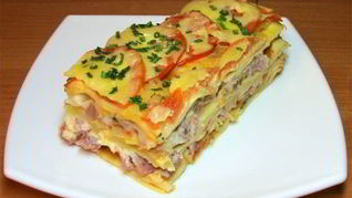 Рецепт Лазаний с помидорами, сыром и ветчиной