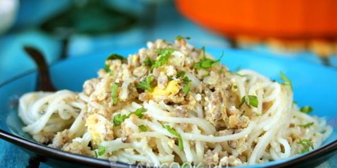 Рецепт спагетти с яйцом и свиным фаршем