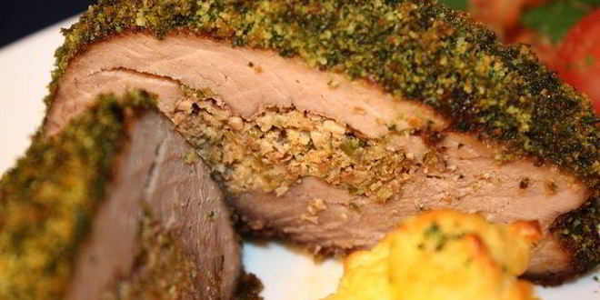 Рецепт Фаршированного филе в изумрудной панировке с картофелем Дукезе