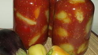 Рецепт Перца фаршированного баклажанами в томате