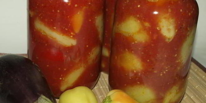 Рецепт Перца фаршированного баклажанами в томате