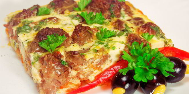 Рецепт куриной печенки в омлете