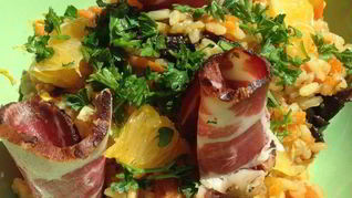 Рецепт Плова с сухофруктами, апельсинами и копченой корейкой