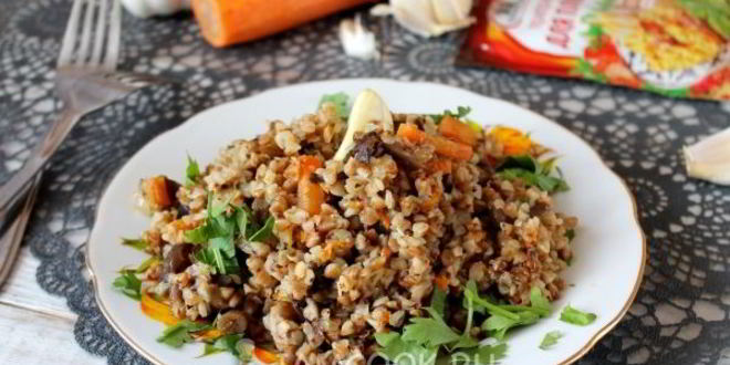 Рецепт Постного плова из гречки с опятами