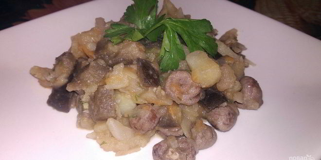 Рецепт Овощного рагу с куриными сердечками