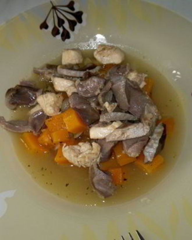 Рецепт рагу из острой тыквы с желудками и грудкой