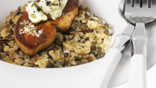 Рецепт Ризотто из чечевицы, перловки, гречки и дикого риса с фуа-гра и козьим сыром