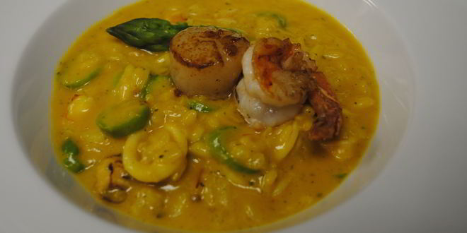 Рецепт ризотто с морепродуктами и спаржей