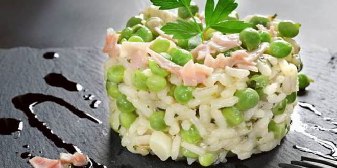 Рецепт Ризотто с зеленым горошком и ветчиной