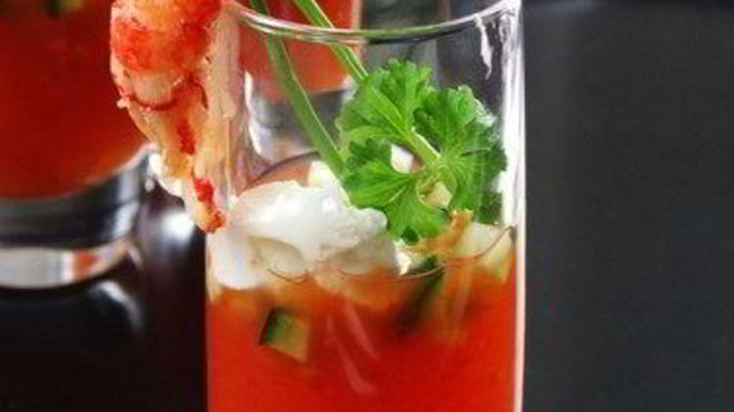 Рецепт Маринованных креветок на гриле с сангритой и авокадо