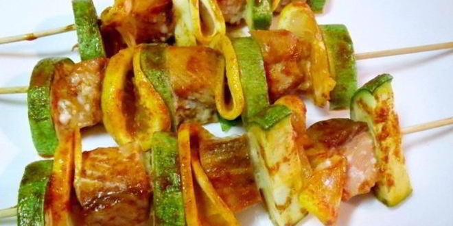 Рецепт рыбных шашлычков с овощами
