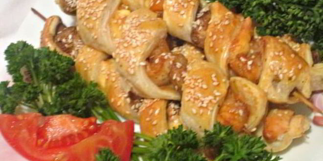 Рецепт шашлычков с семгой в слоеном тесте