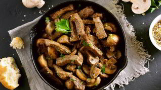 Рецепт Запеченного шашлыка из говядины с шампиньонами