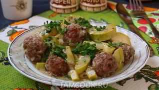 Рецепт Тефтелей с кабачками в сковороде