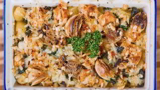 Рецепт Запеченых ньокков с копченым окороком и цукини под сырным соусом