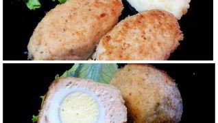 Рецепт Куриных зраз с яйцом и луком и Шотландское яйцо