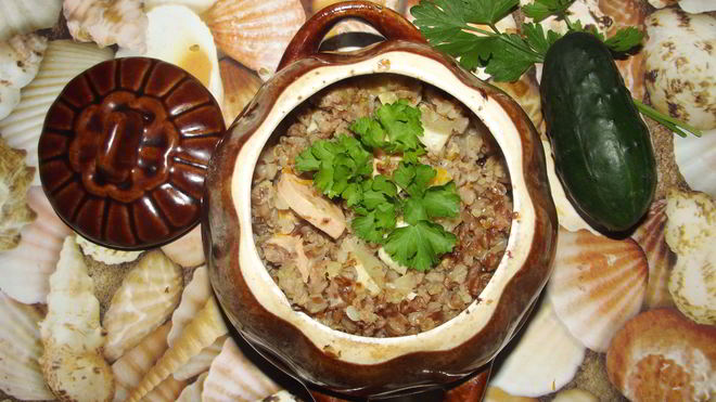 Рецепт Гречки с патиссонами в горшочке