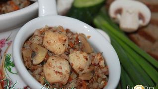 Рецепт Гречневой каши с мясом и грибами в духовке