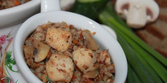 Рецепт Гречневой каши с мясом и грибами в духовке