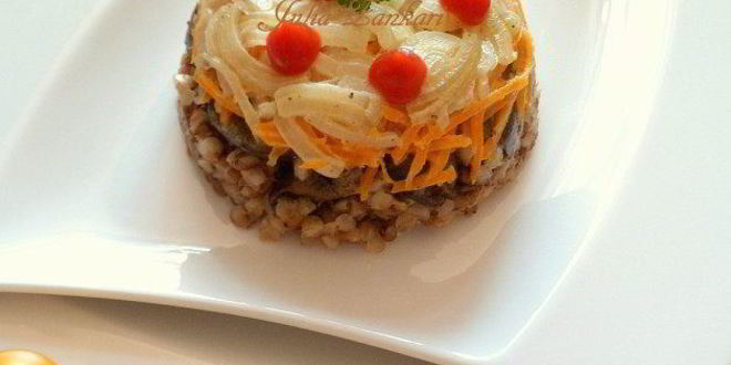 Рецепт печени, гречки, лук, морковь в сливках