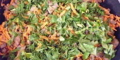 Шаг 17: печени с морковью и зеленью и гречка на гарнир