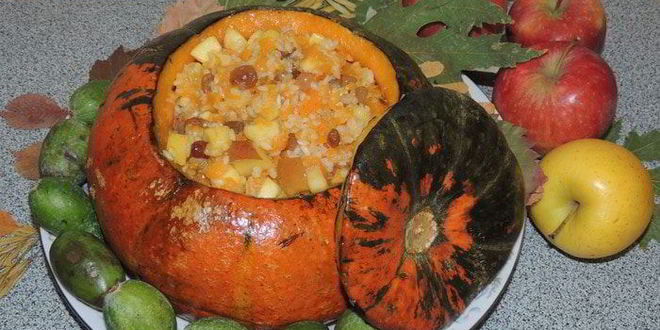 Рецепт Запеченной каши в тыкве с фруктами Райское наслаждение