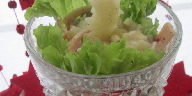 Рецепт оливье с окороком и грушей