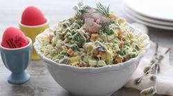 Рецепт Оливье со скумбриея горячего копчений