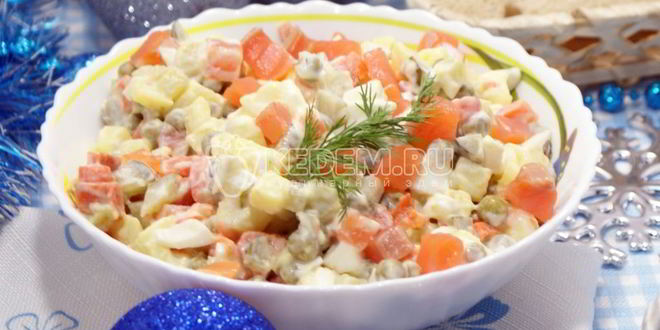 Рецепт салата оливье с семгой