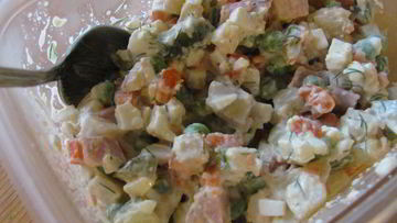 Рецепт Вкусного оливье с ветчиной и горошком