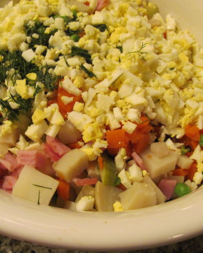 Рецепт вкусного оливье с ветчиной и горошком