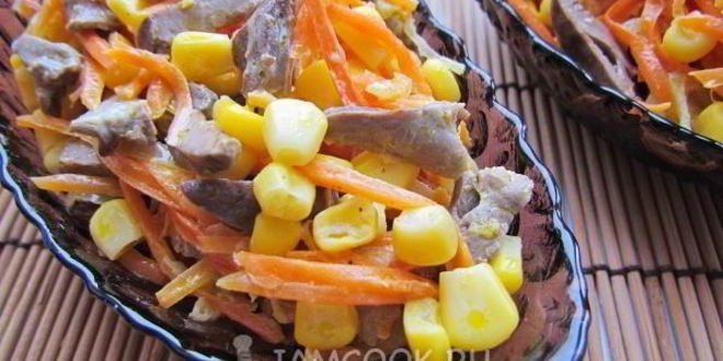 Рецепт салата из куриных сердечек