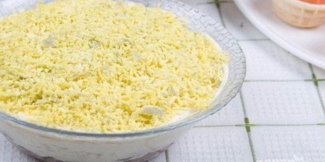 Рецепт Мимозы без моркови и картошки