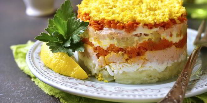 Рецепт мимозы с семгой