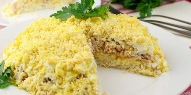 Рецепт Салата Мимоза с печенью трески