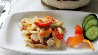 Рецепт Мяса свинина под шубой в духовке
