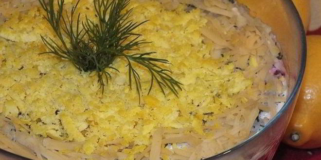 Рецепт салата сельдь под сырной шубой
